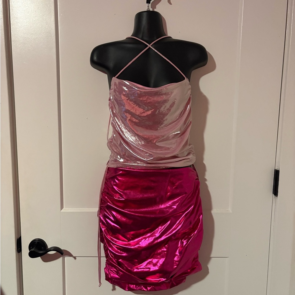 Pink Metallic Halter and Metallic Skirt